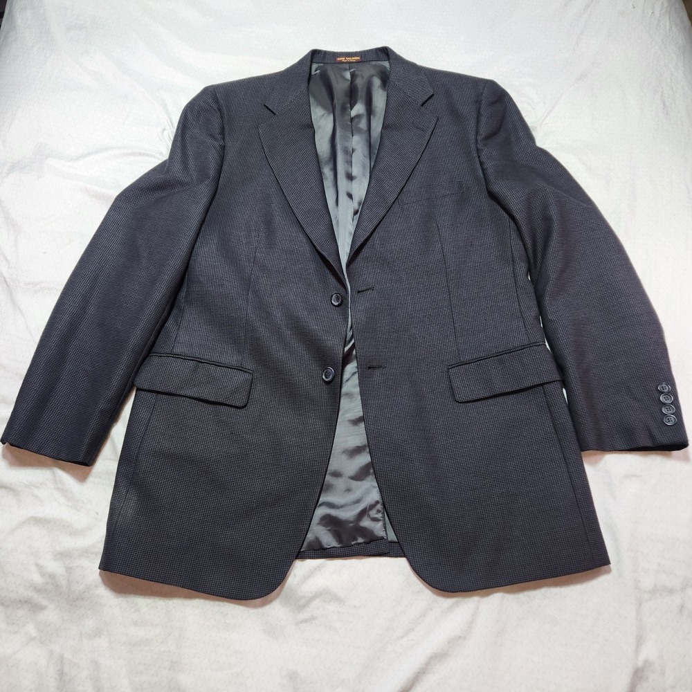KENNETH MORTON Mens Size 42L Black Gray Sport Coat Suit Jacket Blazer Checkered